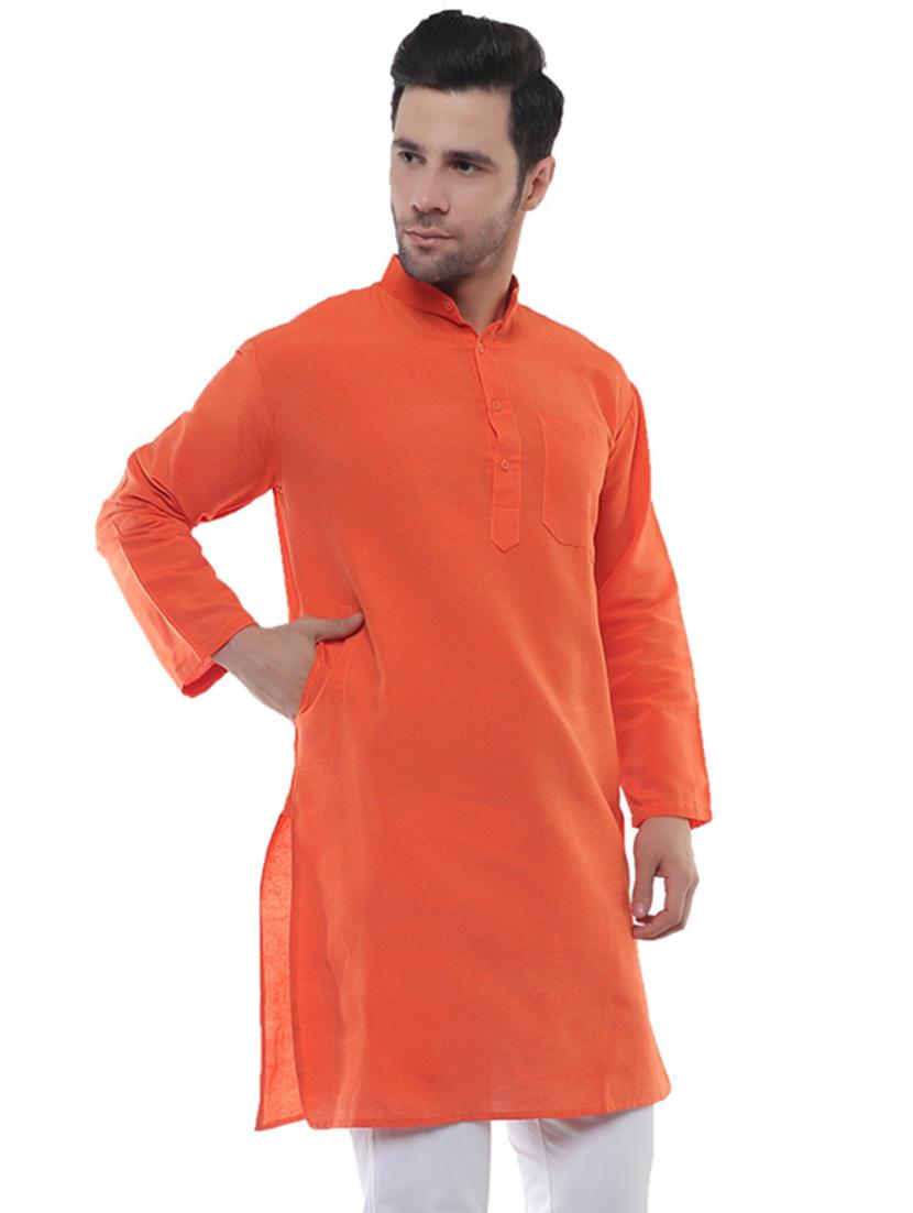 men mandarin neck solid long kurta - 20373045 - Standard Image - 1