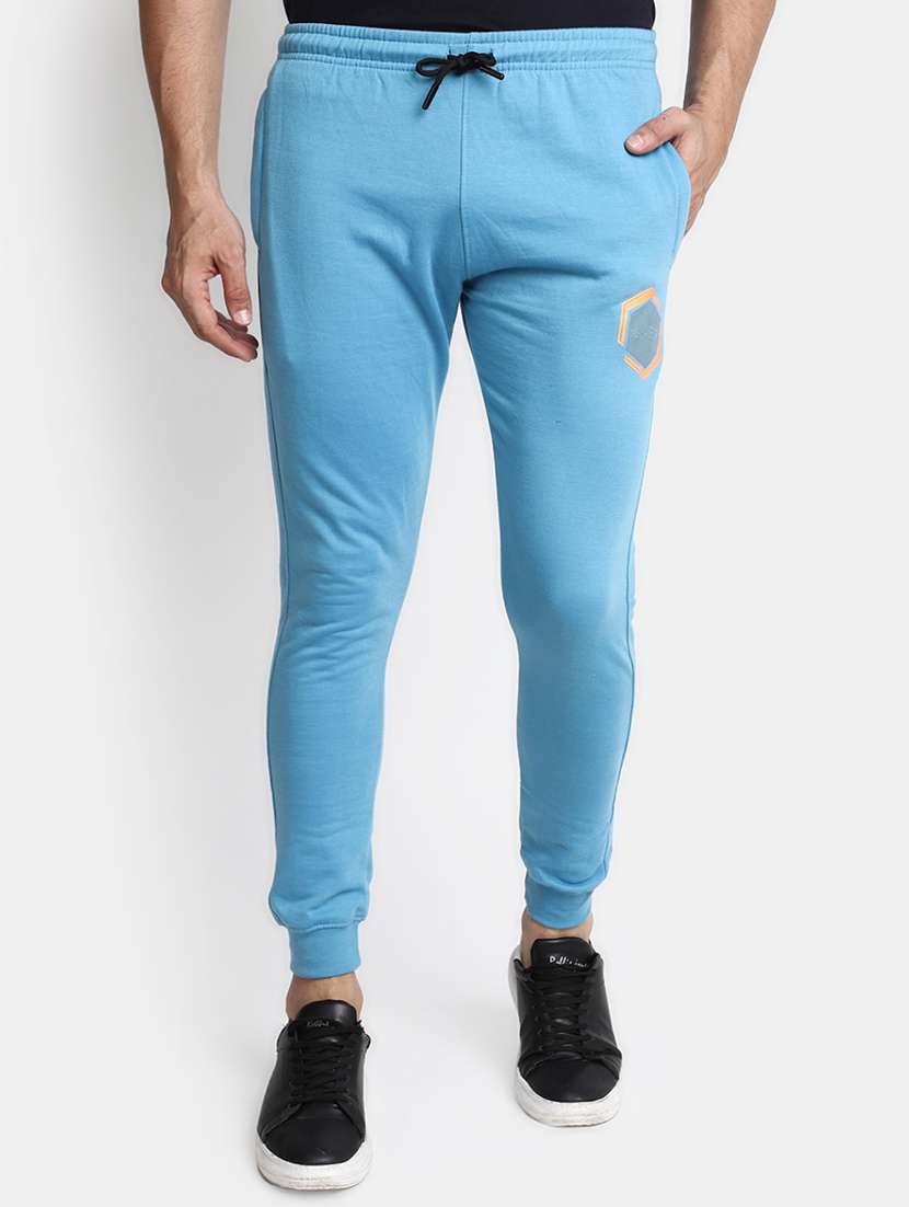 men light blue cotton full length track pant