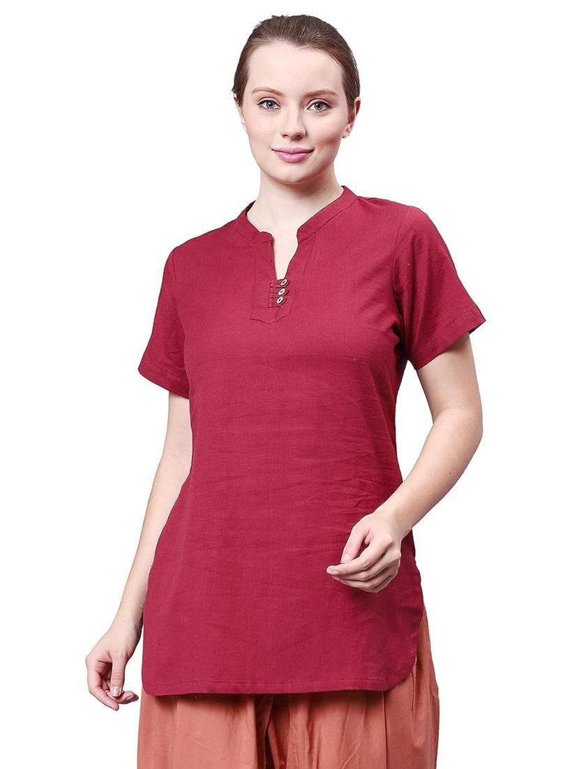 maroon solid straight kurti - 20374689 - Standard Image - 1