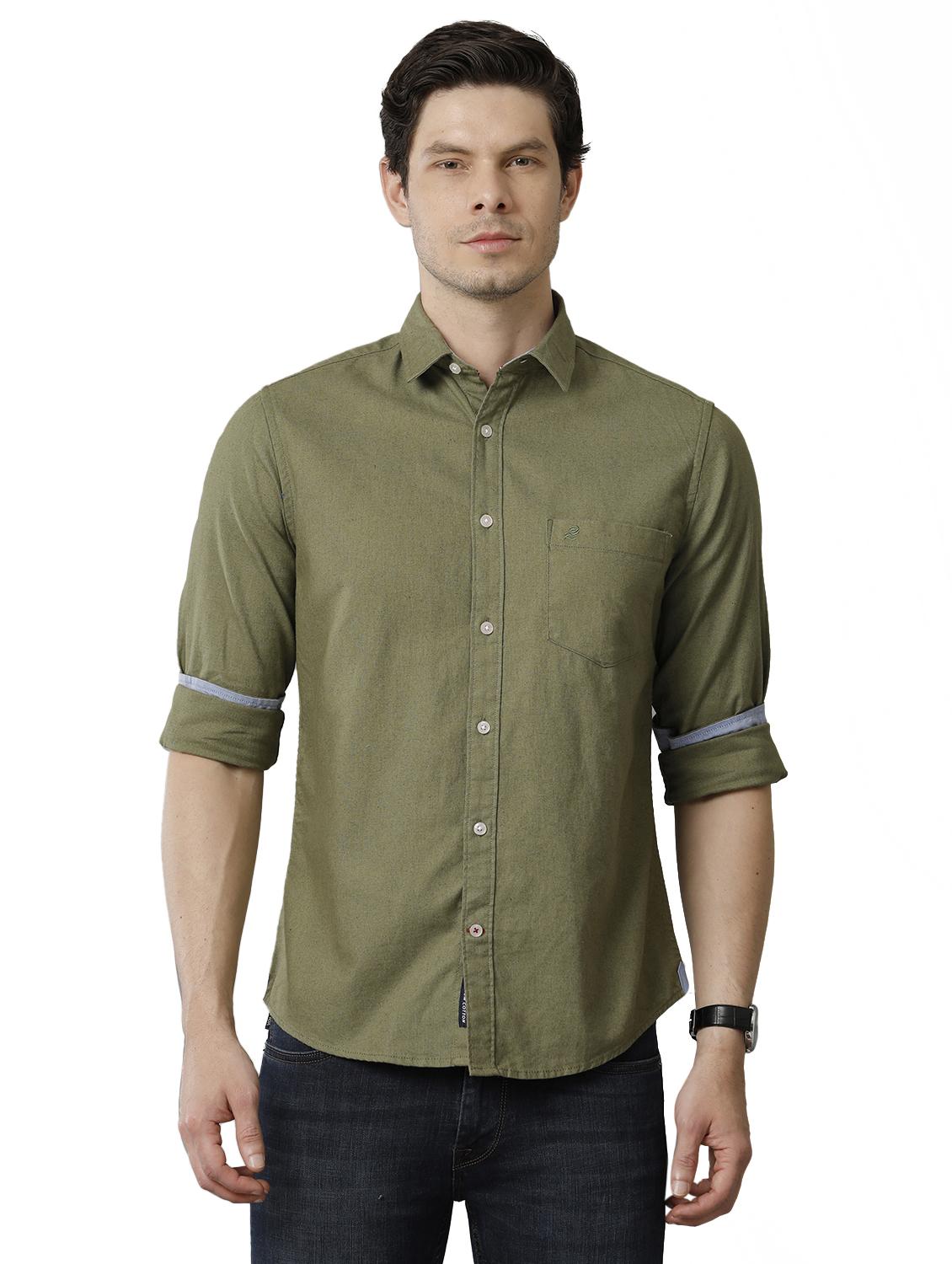 olive cotton casual shirt - 20374719 -  Standard Image - 1