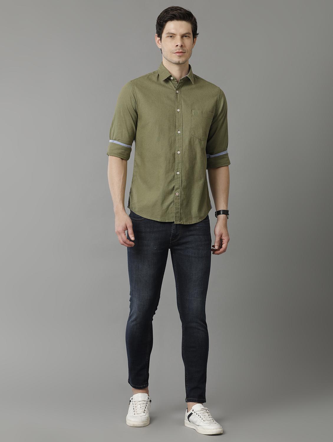 olive cotton casual shirt - 20374719 - Standard Image - 4