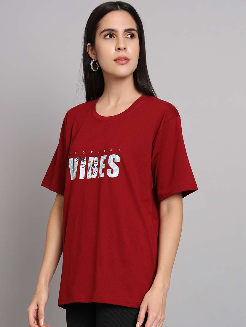 women's chest print round neck t-shirt