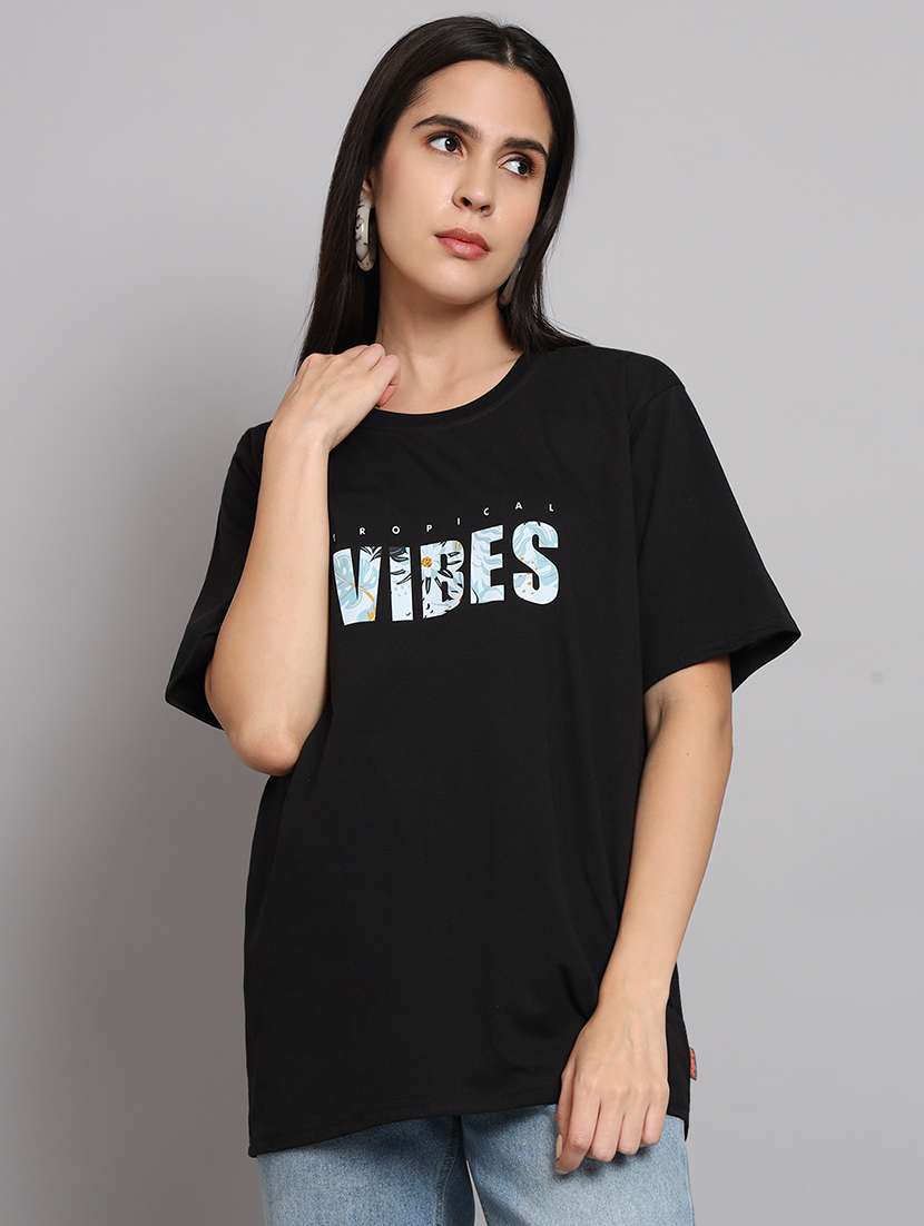 women's chest print round neck t-shirt