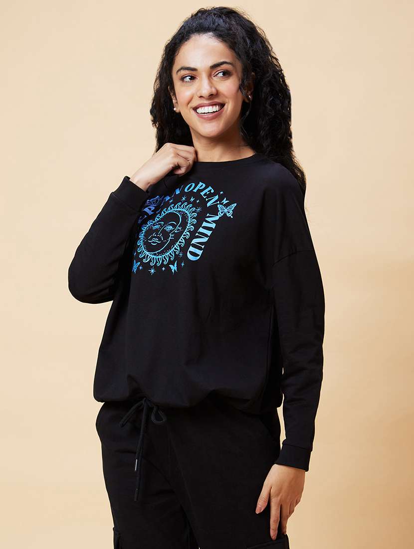 women black cotton front print sweatshirt - 20375060 -  Standard Image - 1
