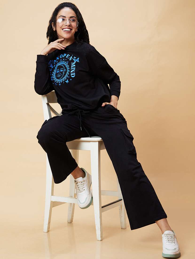 women black cotton front print sweatshirt - 20375060 -  Standard Image - 4