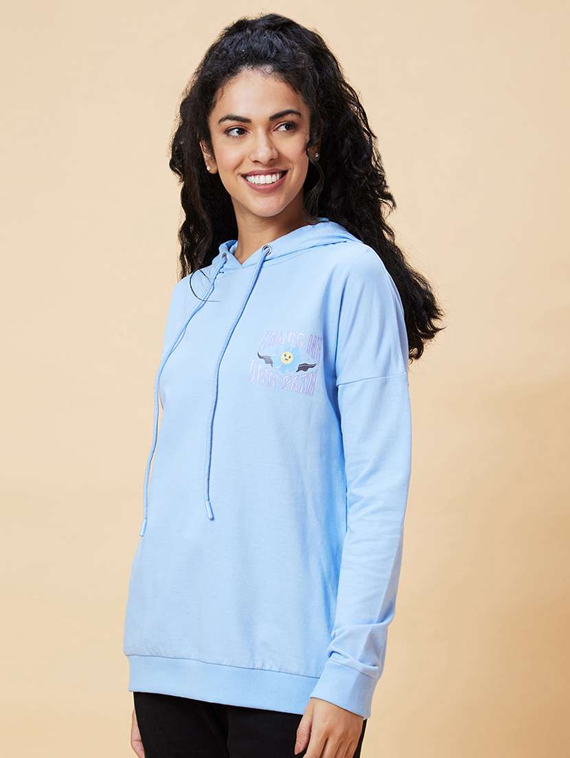 women light blue cotton regular sweatshirt - 20375061 -  Standard Image - 1