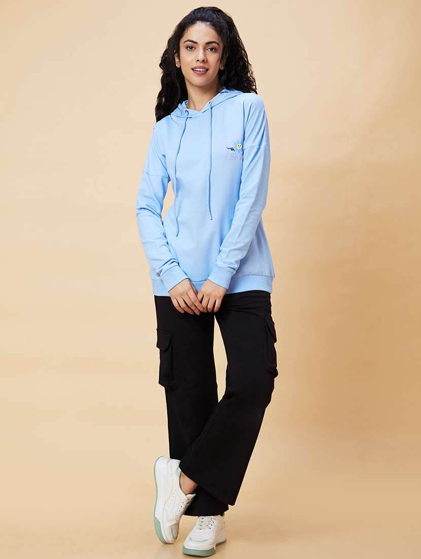 women light blue cotton regular sweatshirt - 20375061 -  Standard Image - 4