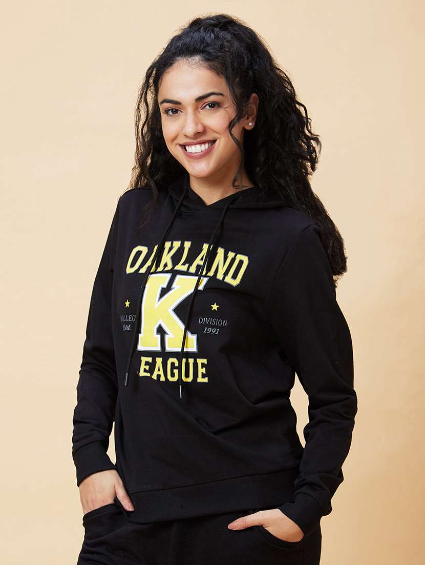 women black cotton front print sweatshirt - 20375062 -  Standard Image - 1