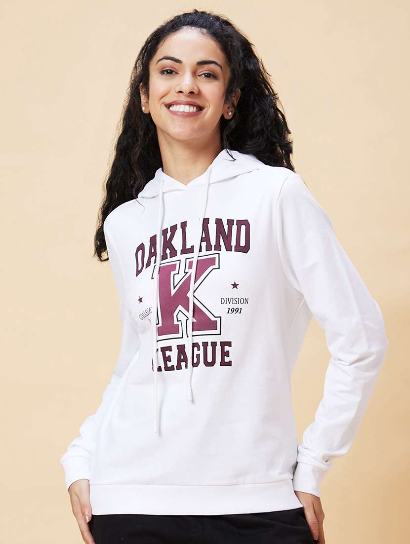 women white cotton front print sweatshirt