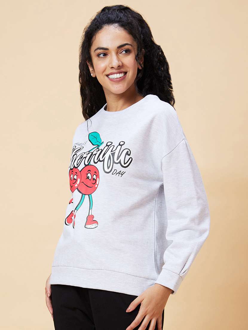 women grey cotton front print sweatshirt - 20375064 -  Standard Image - 1