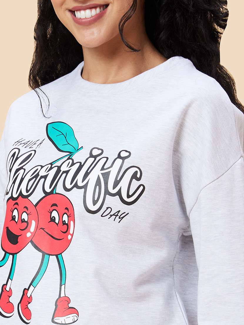 women grey cotton front print sweatshirt - 20375064 - Standard Image - 6