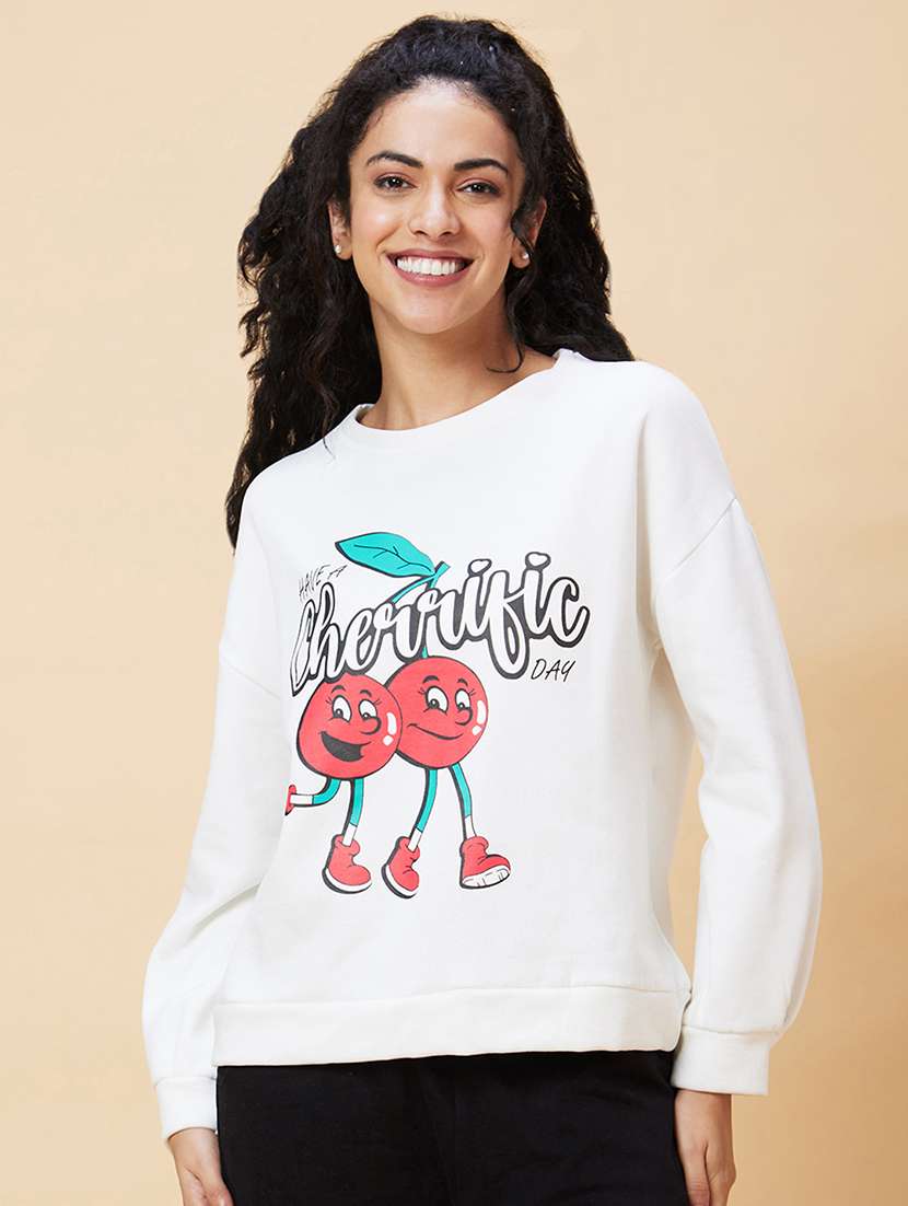 women white cotton front print sweatshirt - 20375065 -  Zoom Image - 0