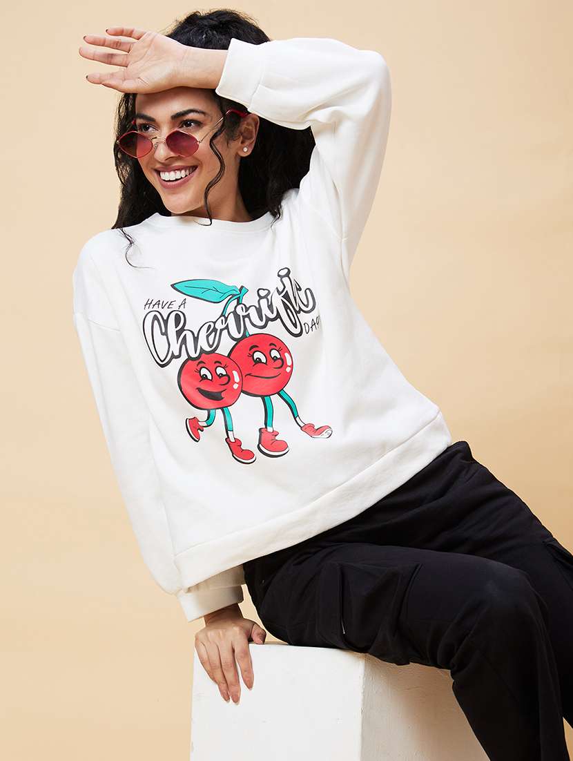 women white cotton front print sweatshirt - 20375065 - Standard Image - 4