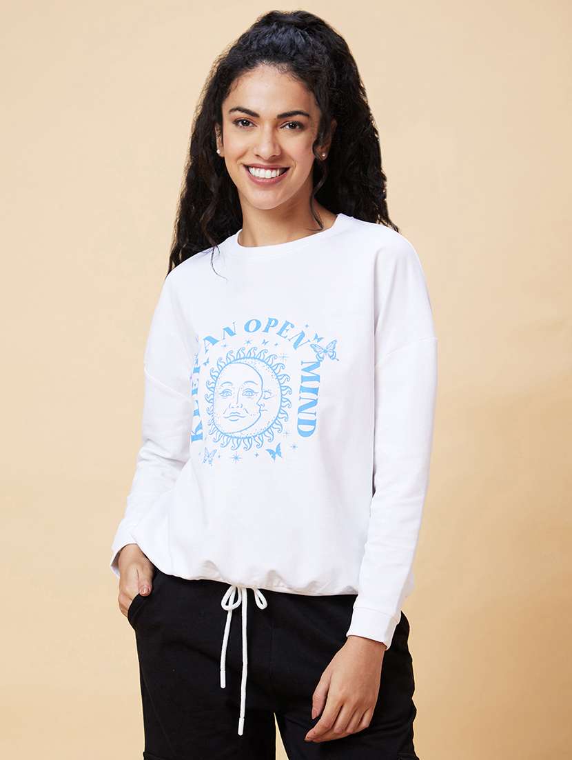 women white cotton front print sweatshirt - 20375066 - Zoom Image - 0