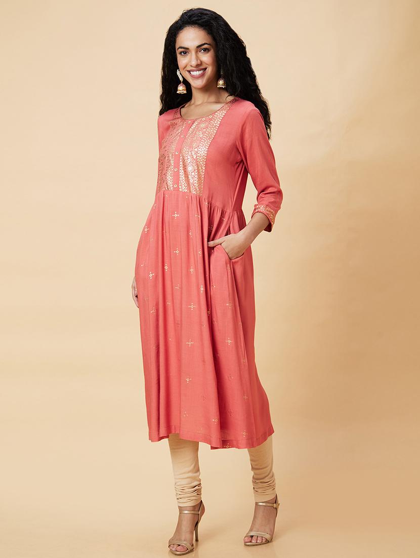 women coral viscose a-line kurta - 20375075 -  Standard Image - 1