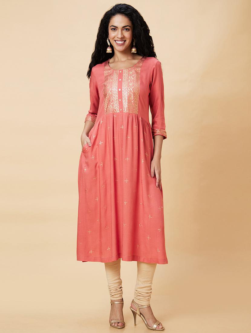 women coral viscose a-line kurta - 20375075 - Standard Image - 4