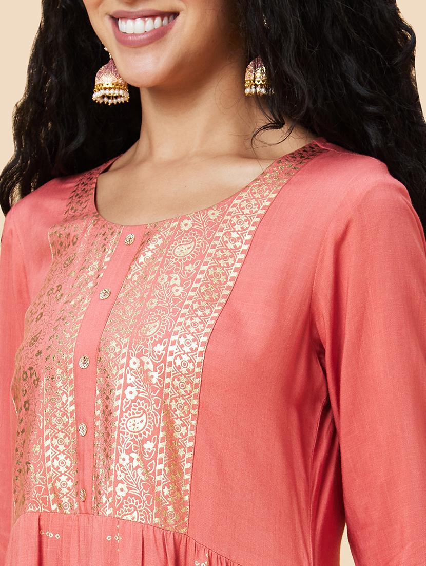 women coral viscose a-line kurta - 20375075 - Standard Image - 6