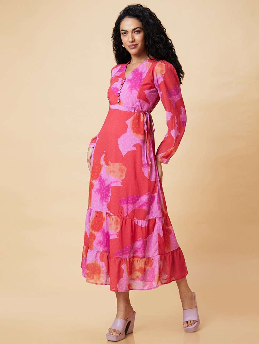 women pink polyester fit & flare dress - 20375083 -  Standard Image - 1
