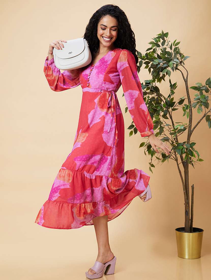 women pink polyester fit & flare dress - 20375083 - Standard Image - 4