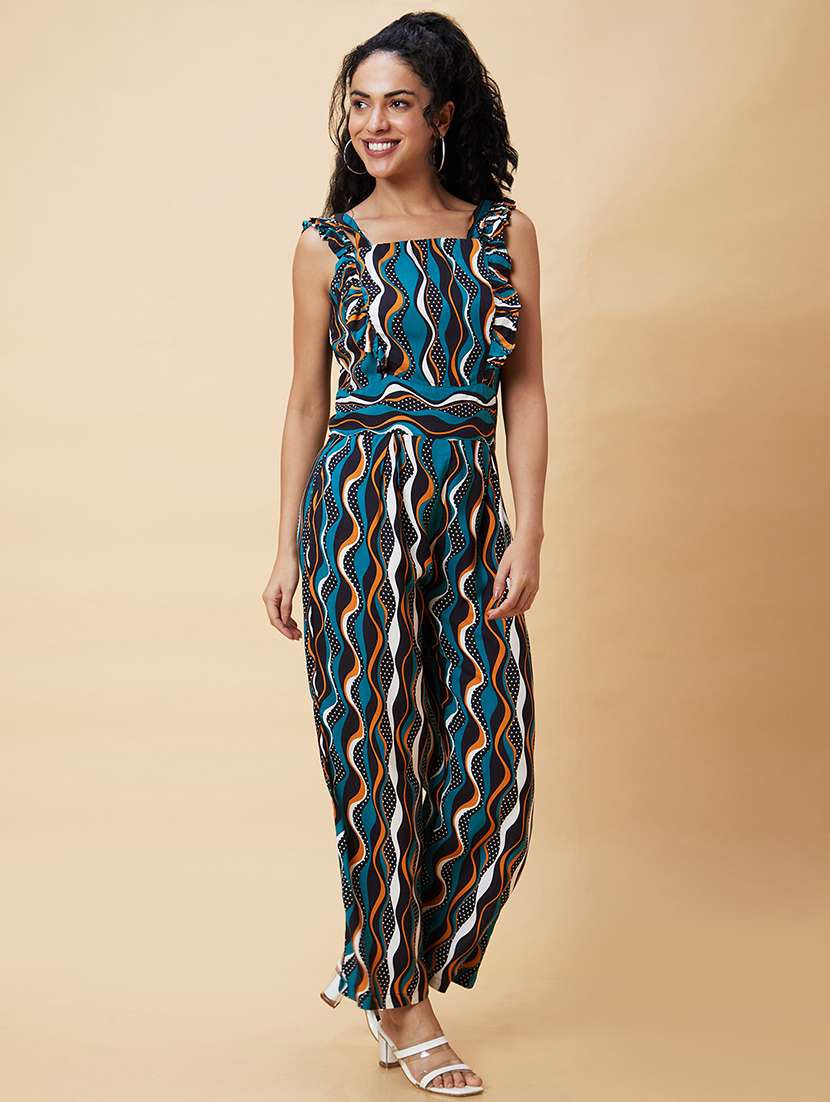 multicolored printed full leg jumpsuit