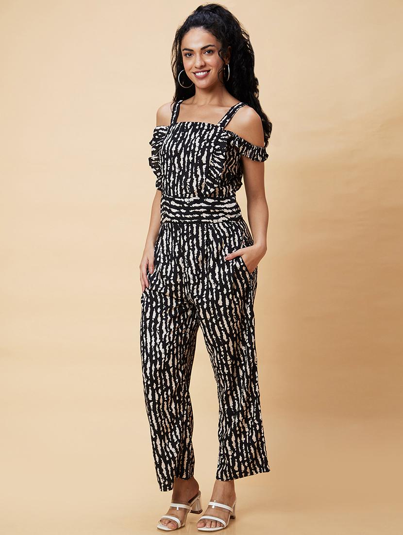 black printed full leg jumpsuit - 20375089 - Standard Image - 1