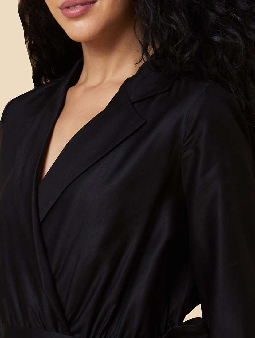 globus women black notched lapel cuffed sleeves waist tie-up party jumpsuit - 20375090 -  Standard Image - 6