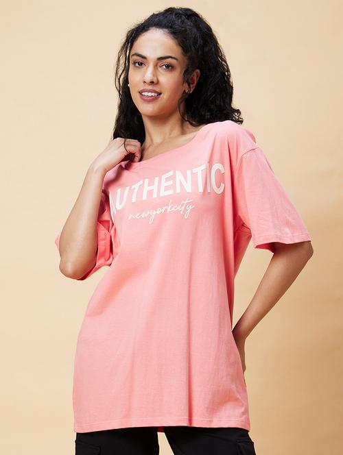 women's chest print round neck t-shirt - 20375092 -  Standard Image - 0