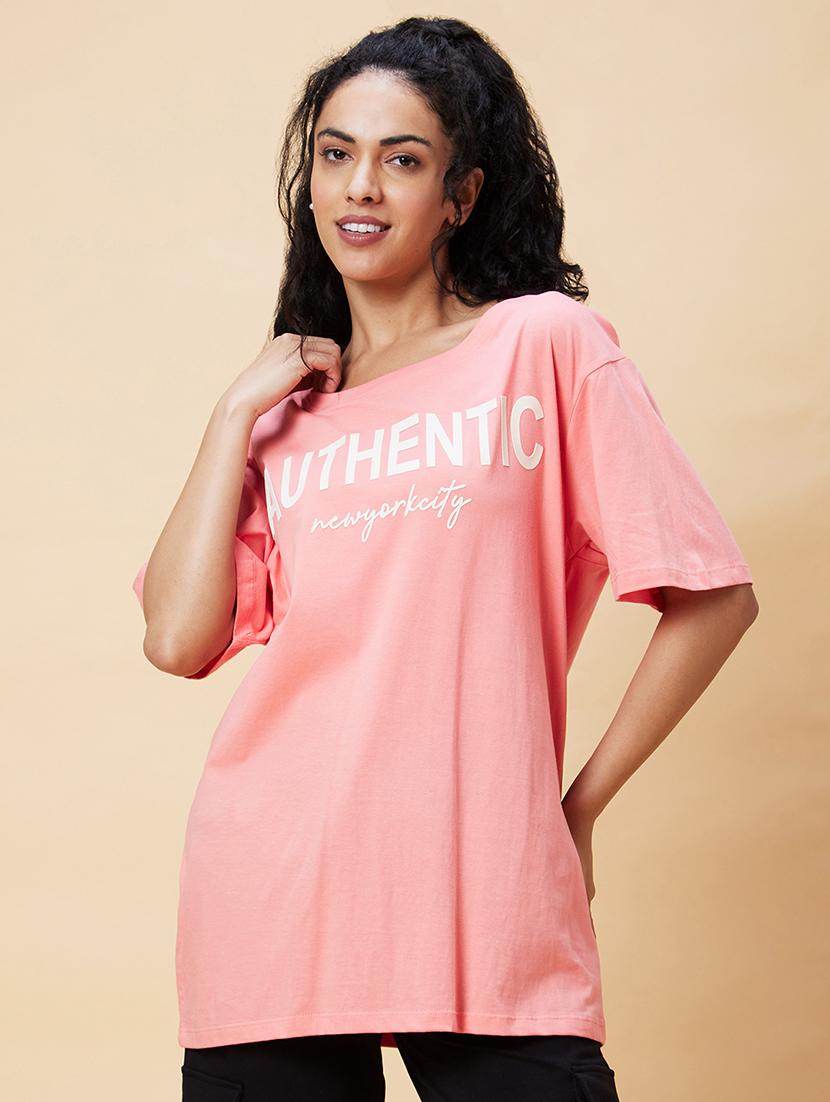 women's chest print round neck t-shirt - 20375092 -  Zoom Image - 0