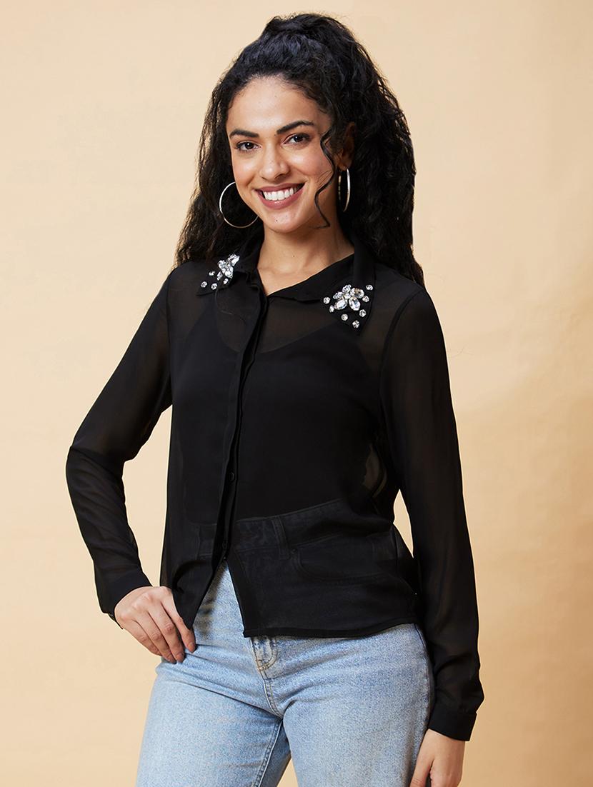 women black polyester regular shirt - 20375095 -  Standard Image - 1