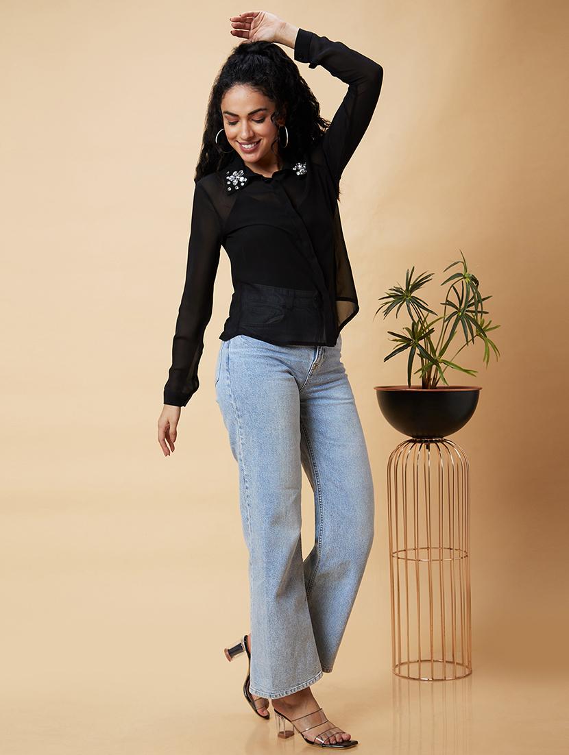 women black polyester regular shirt - 20375095 - Standard Image - 4
