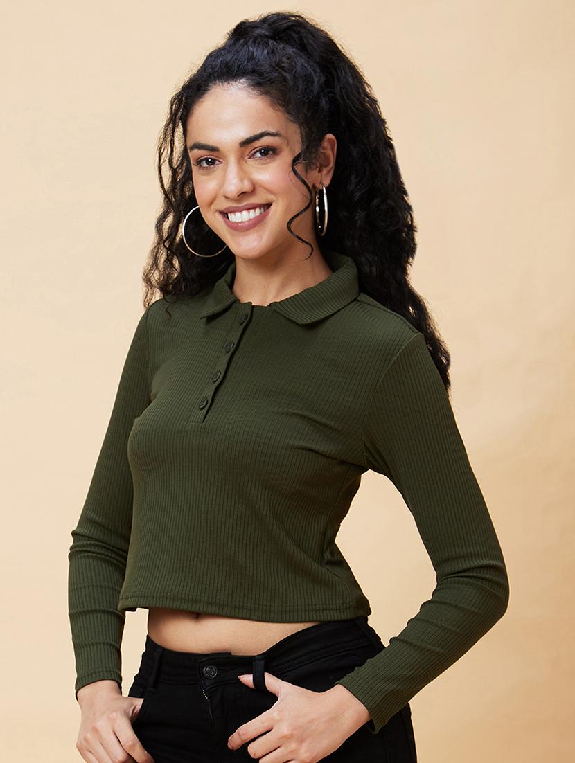 olive solid regular top - 20375097 - Standard Image - 1
