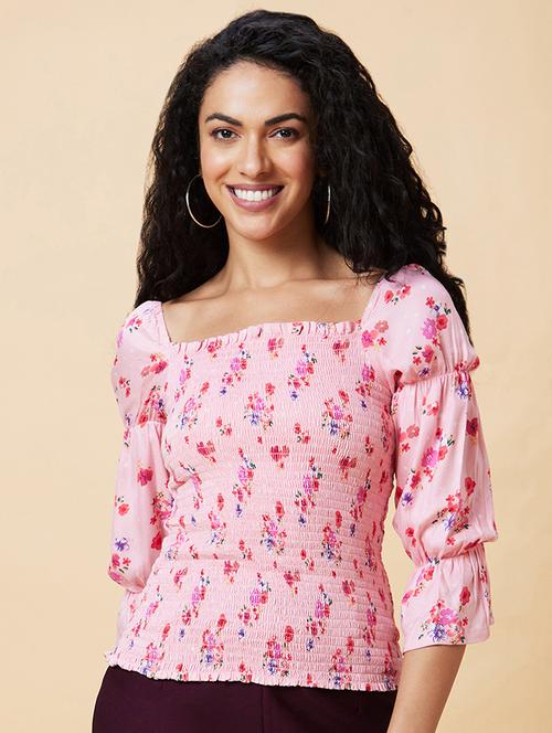 pink floral printed regular top - 20375099 - Standard Image - 0