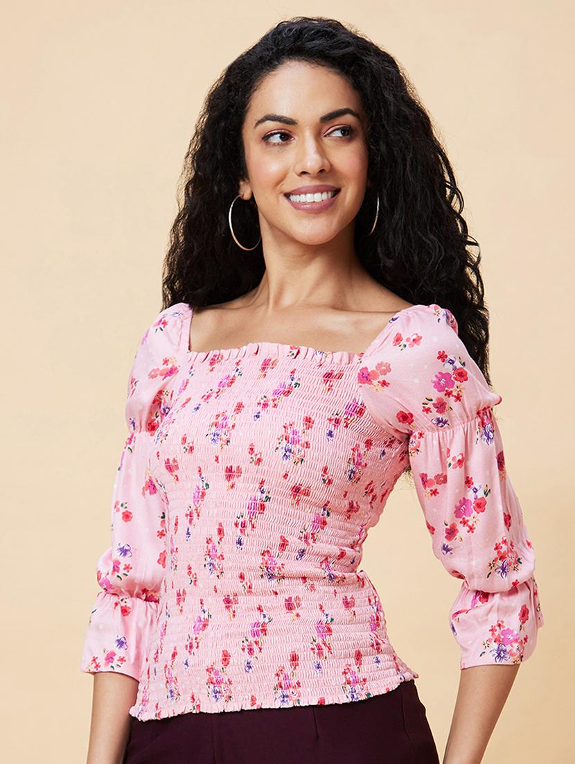 pink floral printed regular top - 20375099 - Standard Image - 1