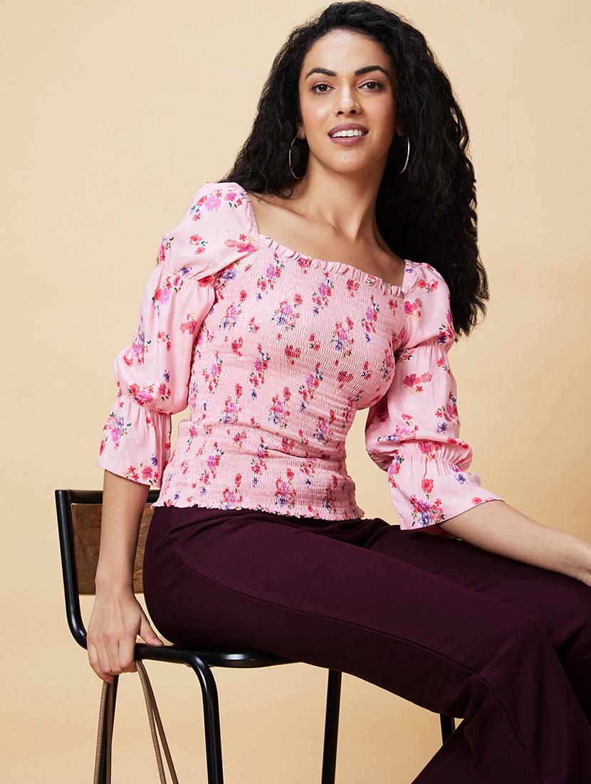 pink floral printed regular top - 20375099 - Standard Image - 4