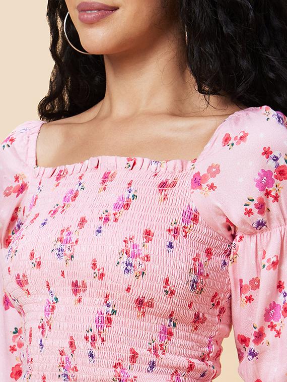 pink floral printed regular top - 20375099 - Standard Image - 6