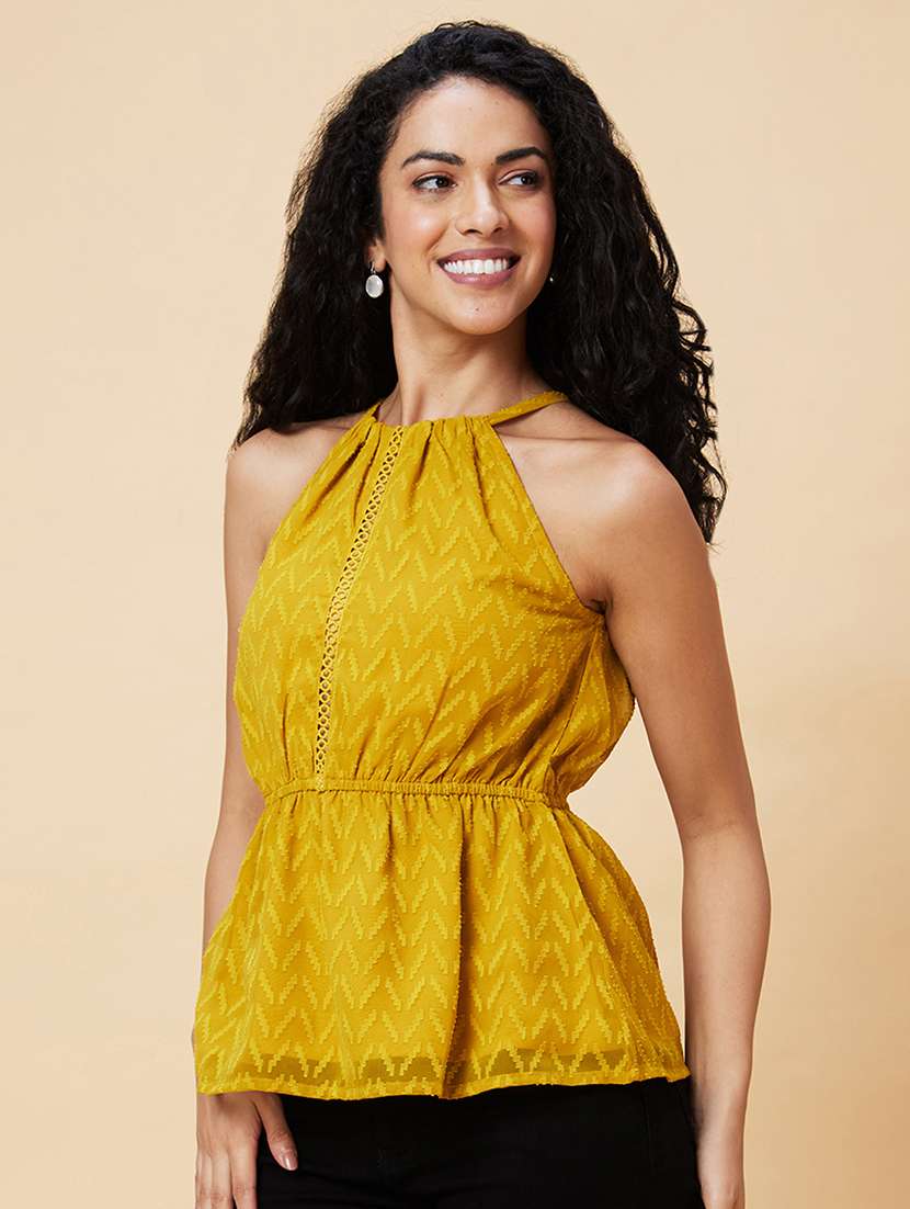 yellow self-designed peplum top - 20375101 -  Standard Image - 1