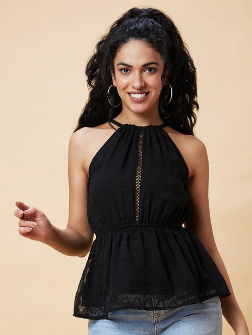 black self-designed peplum top - 20375102 -  Standard Image - 0