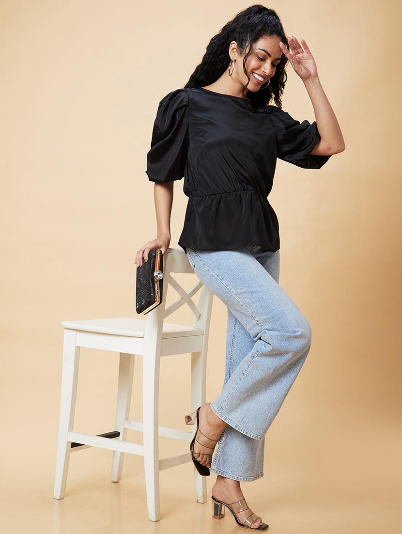 black solid regular top - 20375104 - Standard Image - 4
