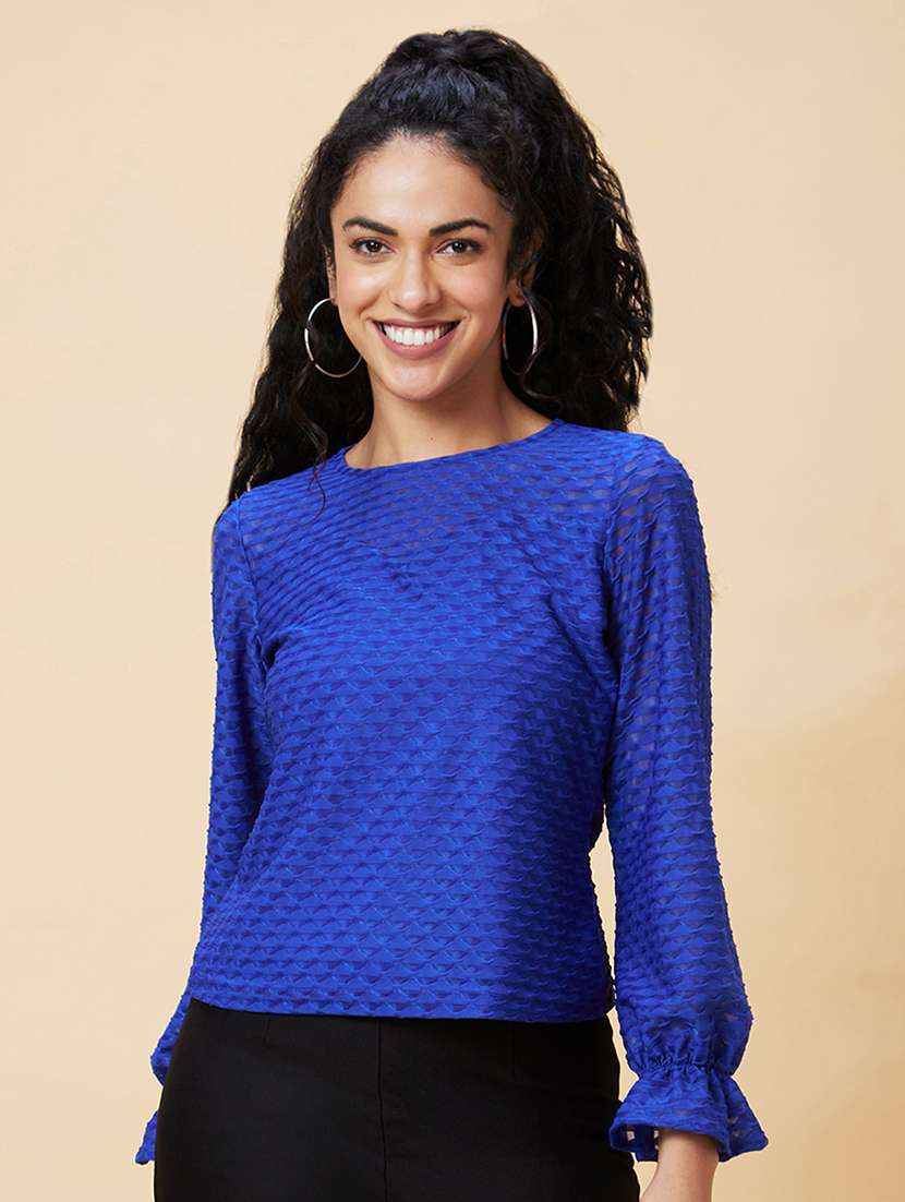 blue self-designed regular top