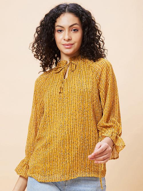 women mustard polyester regular top - 20375115 - Standard Image - 0