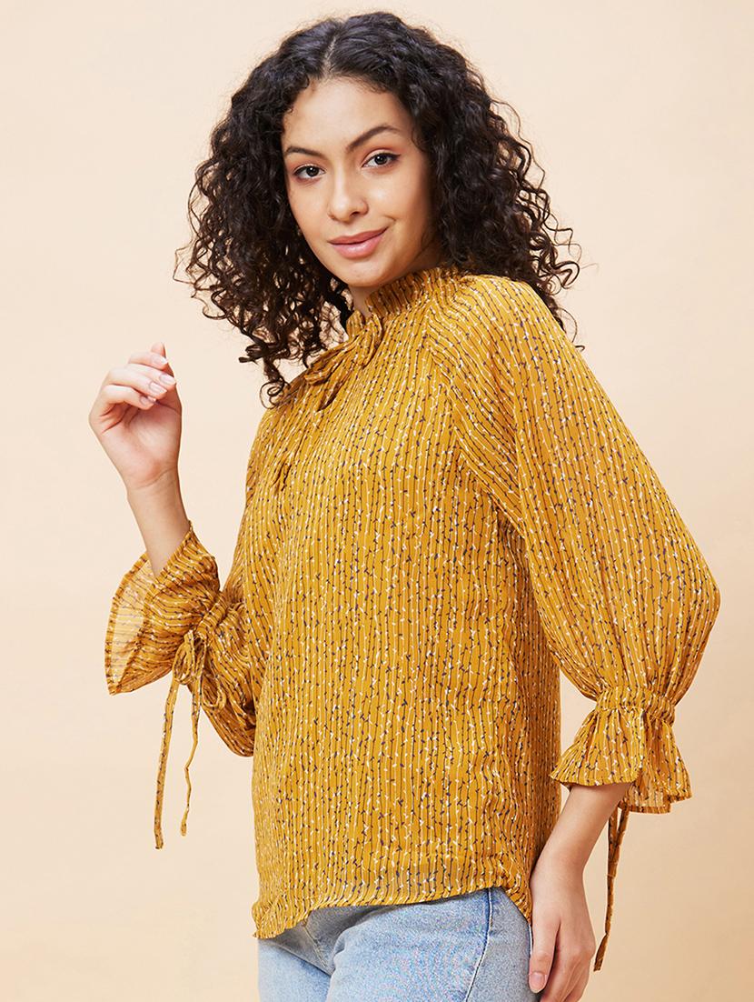 women mustard polyester regular top - 20375115 - Standard Image - 1