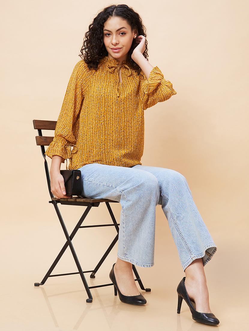 women mustard polyester regular top - 20375115 - Standard Image - 4