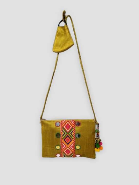 olive solid with work ethnic sling bag