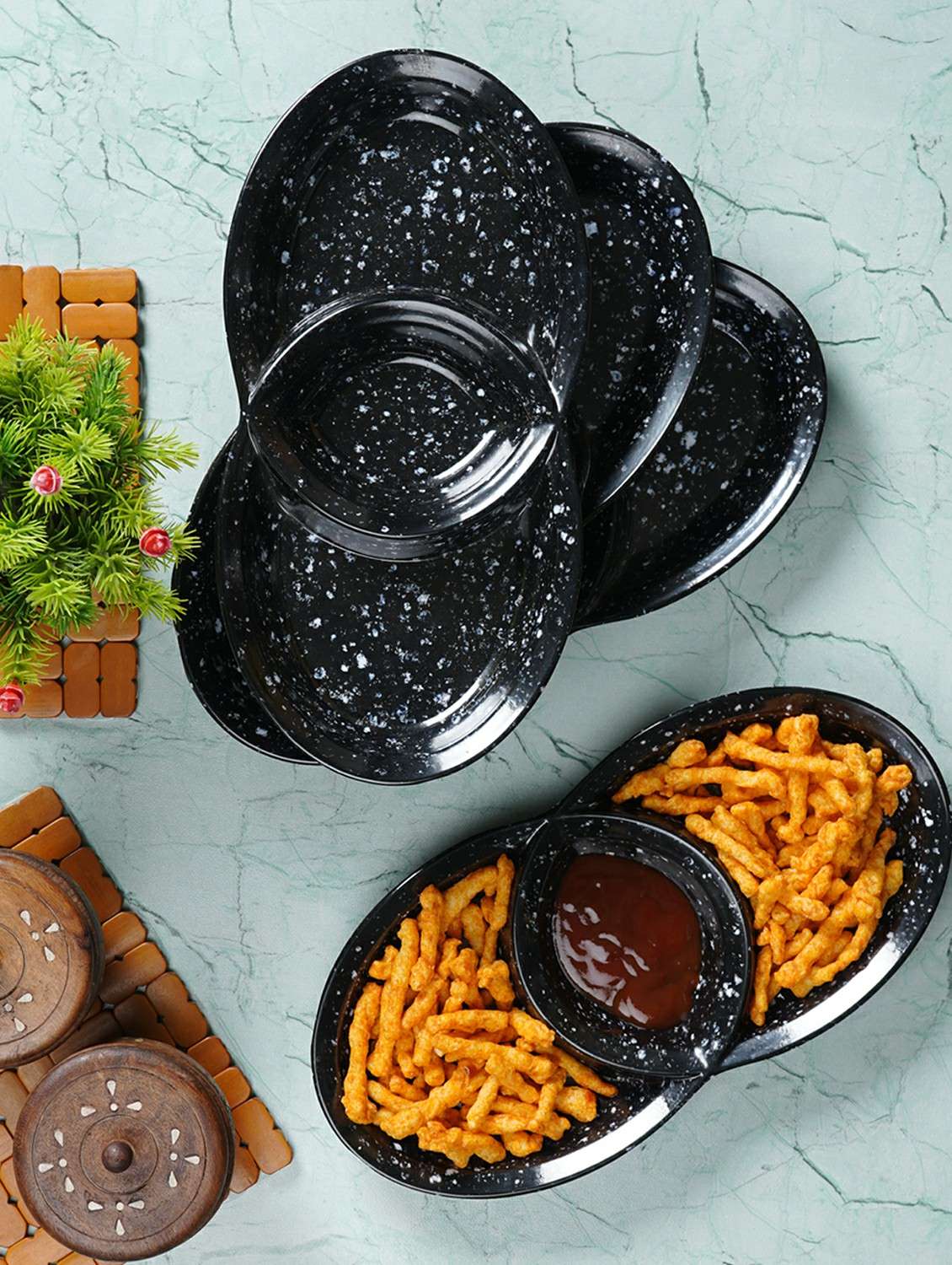 cdi black oval shaped serving platter set of 4 platter