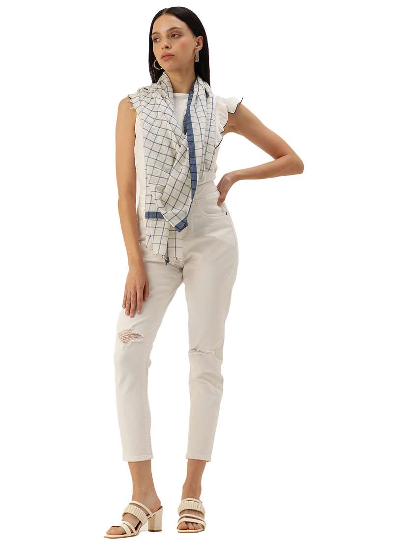 handwoven checks cotton scarf with border - 20375213 -  Standard Image - 1