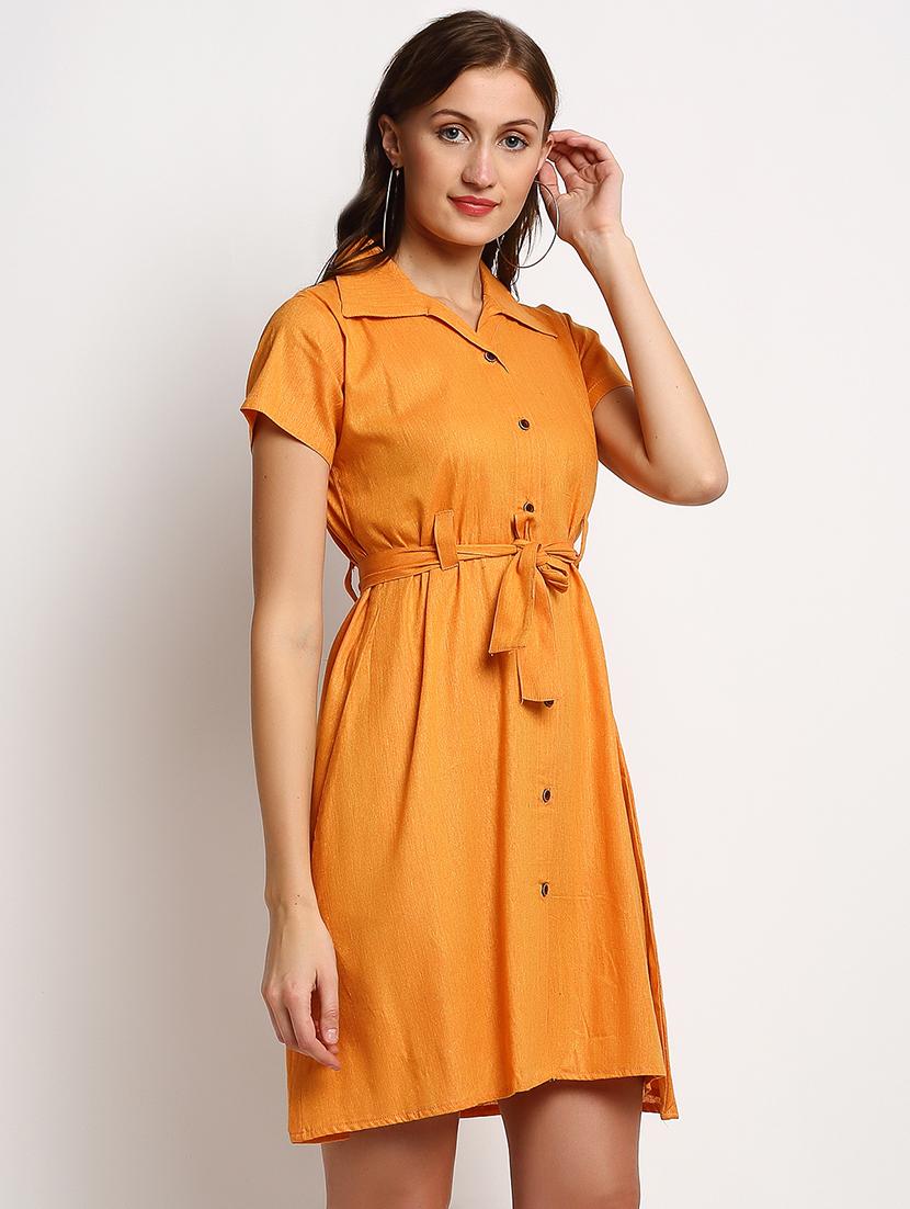 orange solid a-line dress - 20375234 -  Standard Image - 1