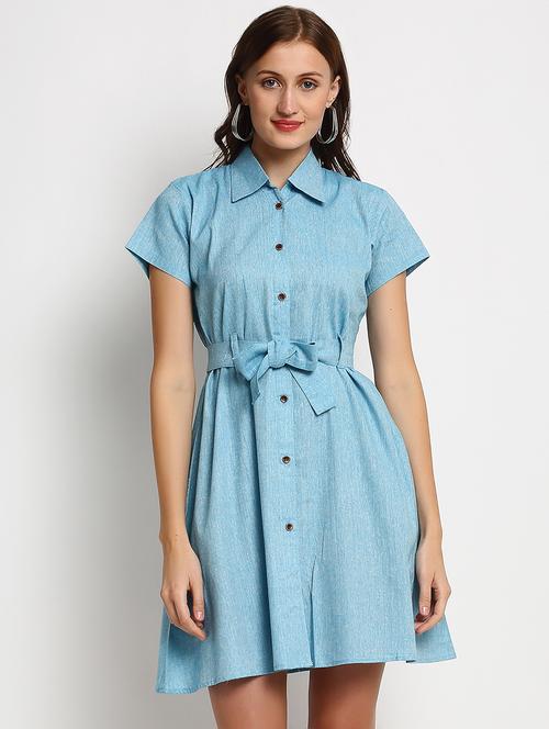 blue solid a-line dress - 20375237 - Standard Image - 0