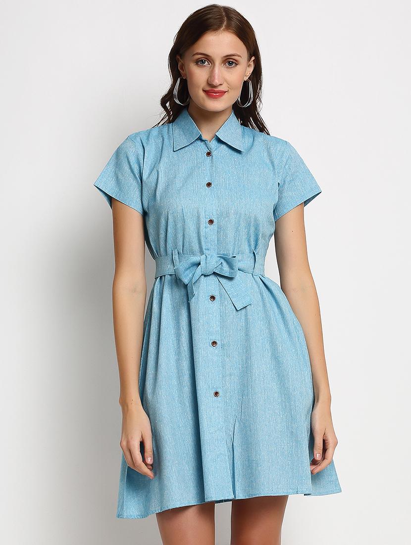 blue solid a-line dress - 20375237 - Zoom Image - 0