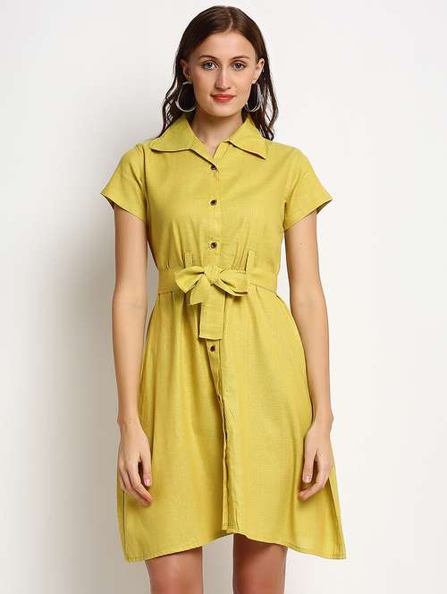 women green solid short sleeves shirt dress  - 20375244 -  Standard Image - 0