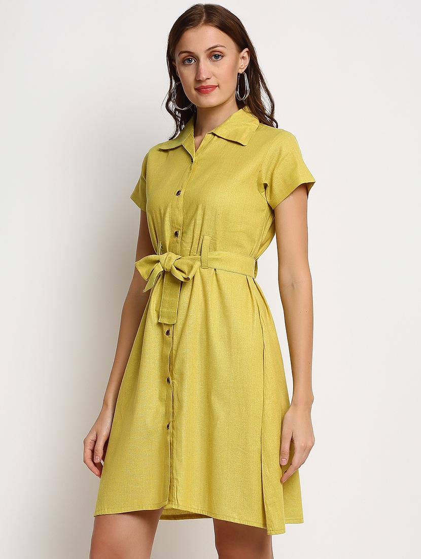women green solid short sleeves shirt dress - 20375244 - Standard Image - 1